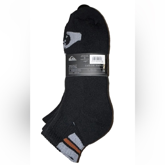 Quicksilver Quarter Socks 5 Pair Men's 6-12 Black Gray w Large Toe Logo Surf NEW - Picture 3 of 11